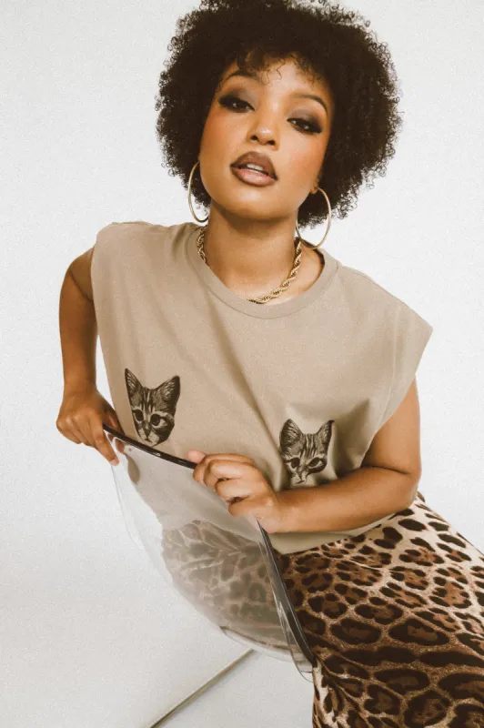 Show Me Your Kitties Muscle Tee in Chai sold by Dressed In Lala