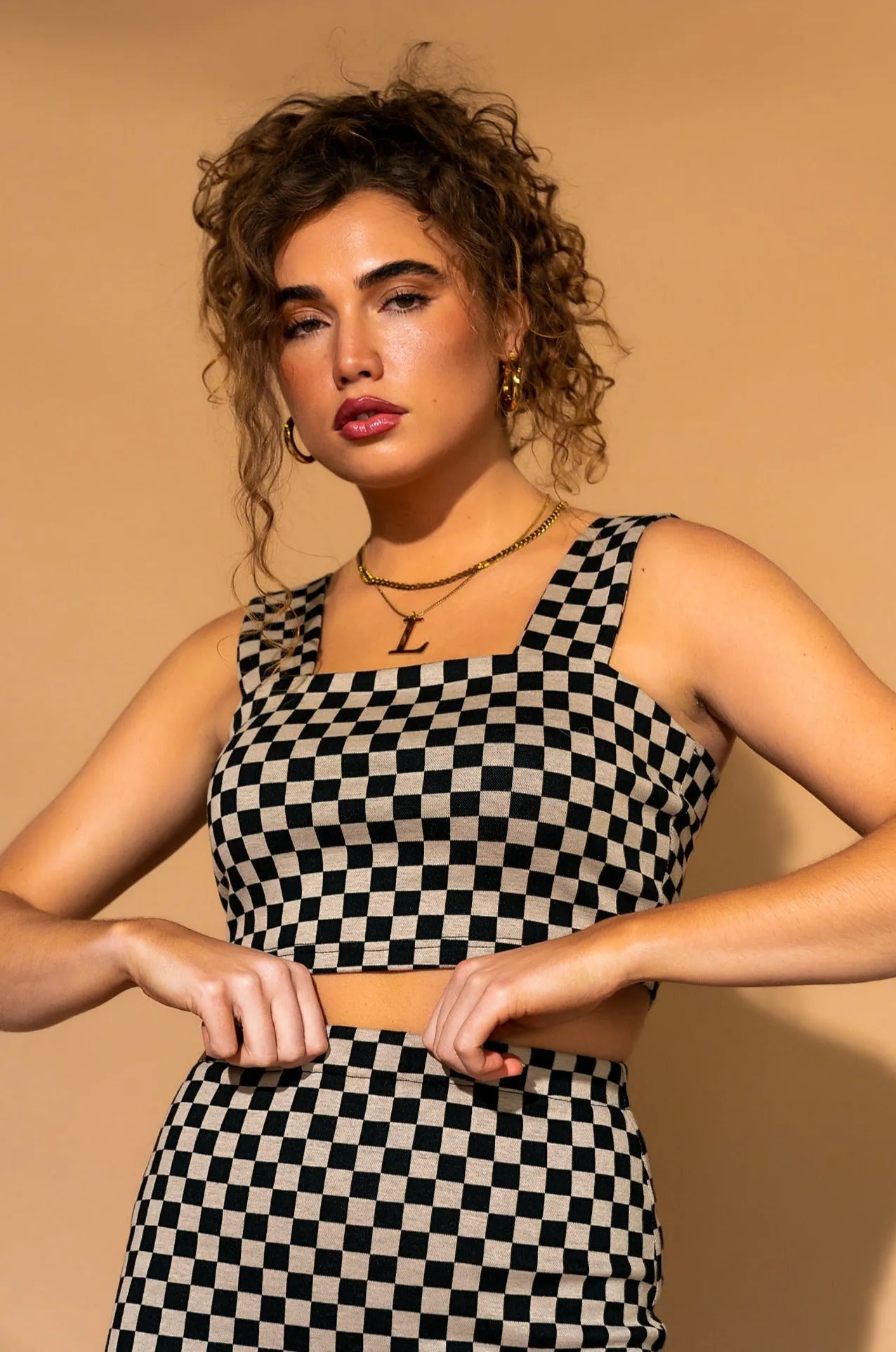 Looking Good Print Top + Skirt Set in Checkerboard sold by Dressed In Lala product image thumbnail 2