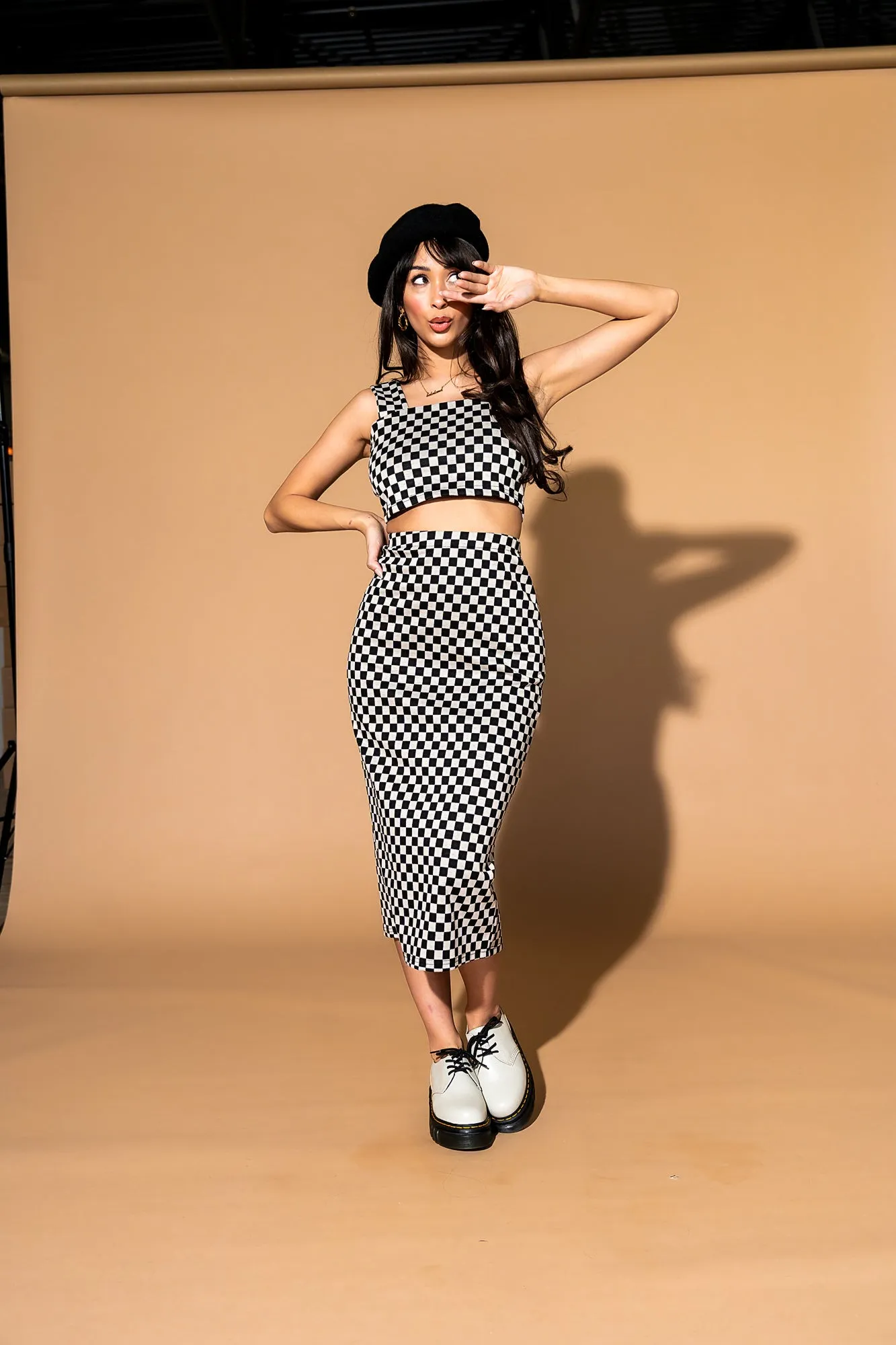 Looking Good Print Top + Skirt Set in Checkerboard sold by Dressed In Lala product image thumbnail 3