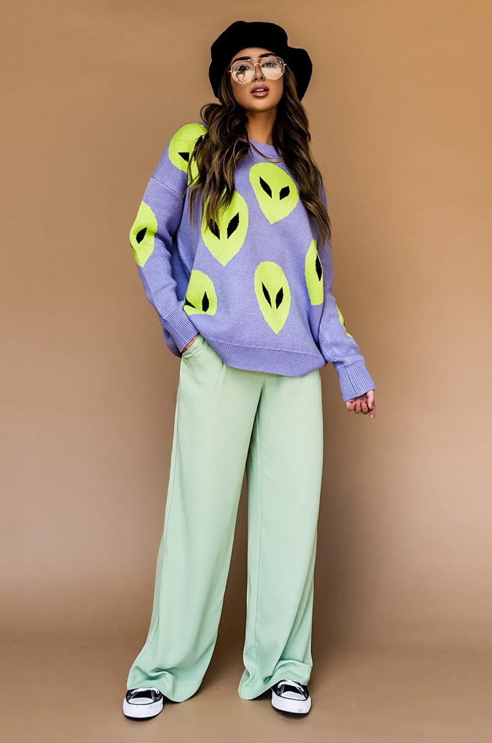 Too Cool For You Oversized Alien Knit in Lavender | Parallel