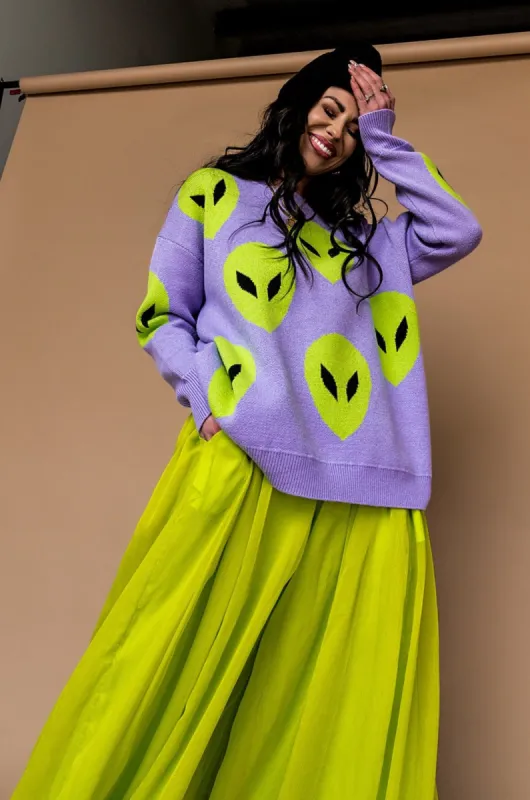 Too Cool For You Oversized Alien Knit in Lavender sold by Dressed In Lala