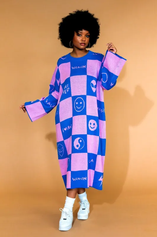 Love Me Oversized Knit Dress in Pink + Blue sold by Dressed In Lala