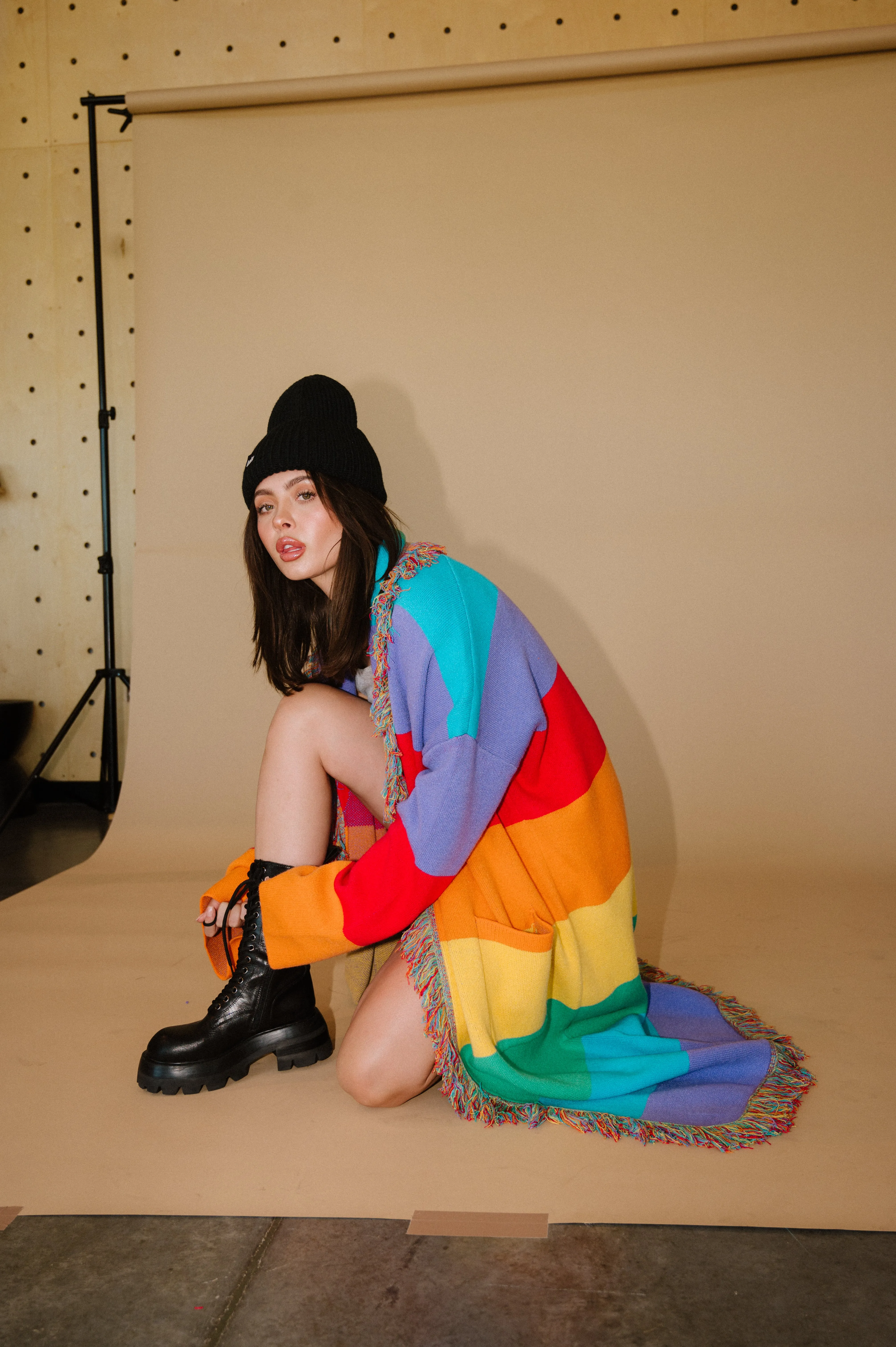 Luxe Fringe Blanket Cardigan in Chasing Rainbows sold by Dressed In Lala product image thumbnail 2