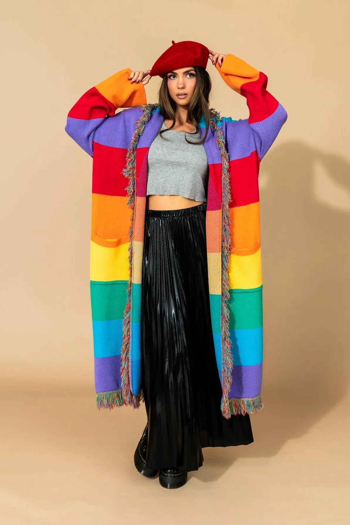 Luxe Fringe Blanket Cardigan in Chasing Rainbows sold by Dressed In Lala