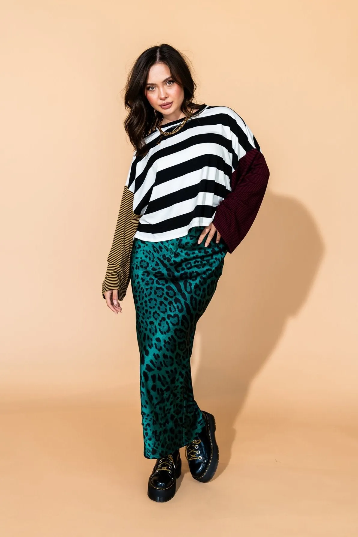 Supernova Bias Satin Skirt in Emerald Leopard *RESTOCKED* sold by Dressed In Lala product image thumbnail 5