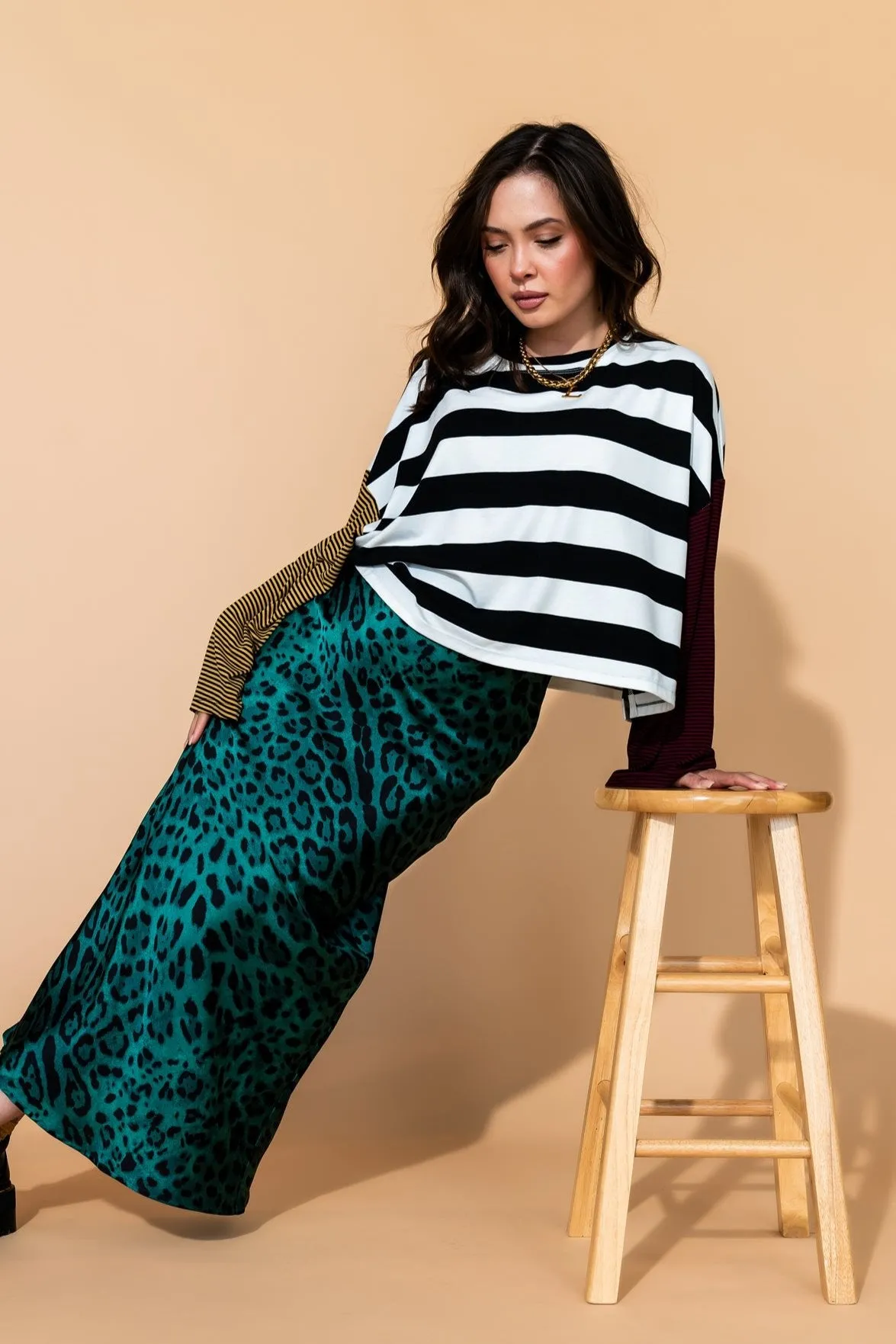 Supernova Bias Satin Skirt in Emerald Leopard *RESTOCKED* sold by Dressed In Lala product image thumbnail 2