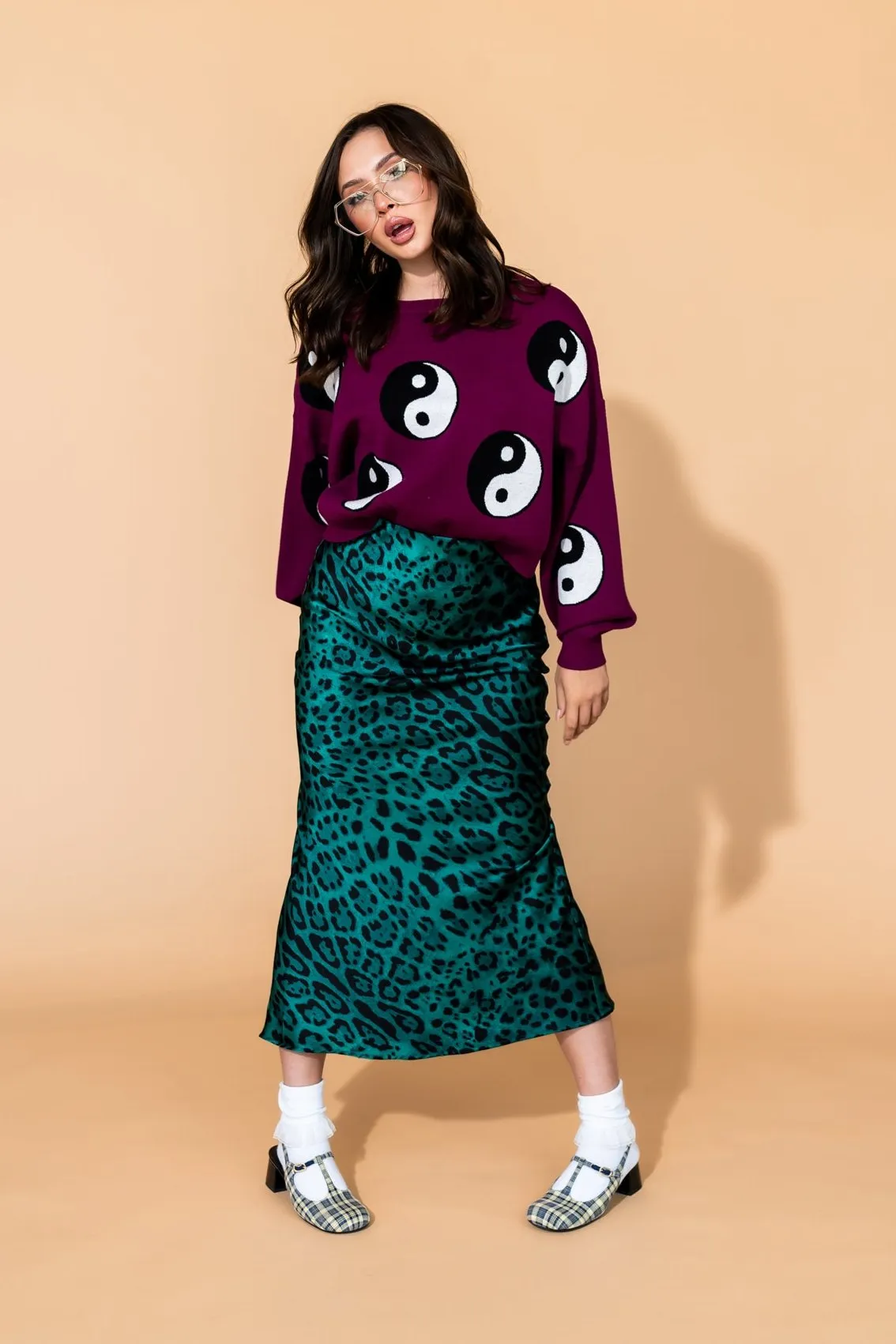 Supernova Bias Satin Skirt in Emerald Leopard *RESTOCKED* sold by Dressed In Lala product image thumbnail 3