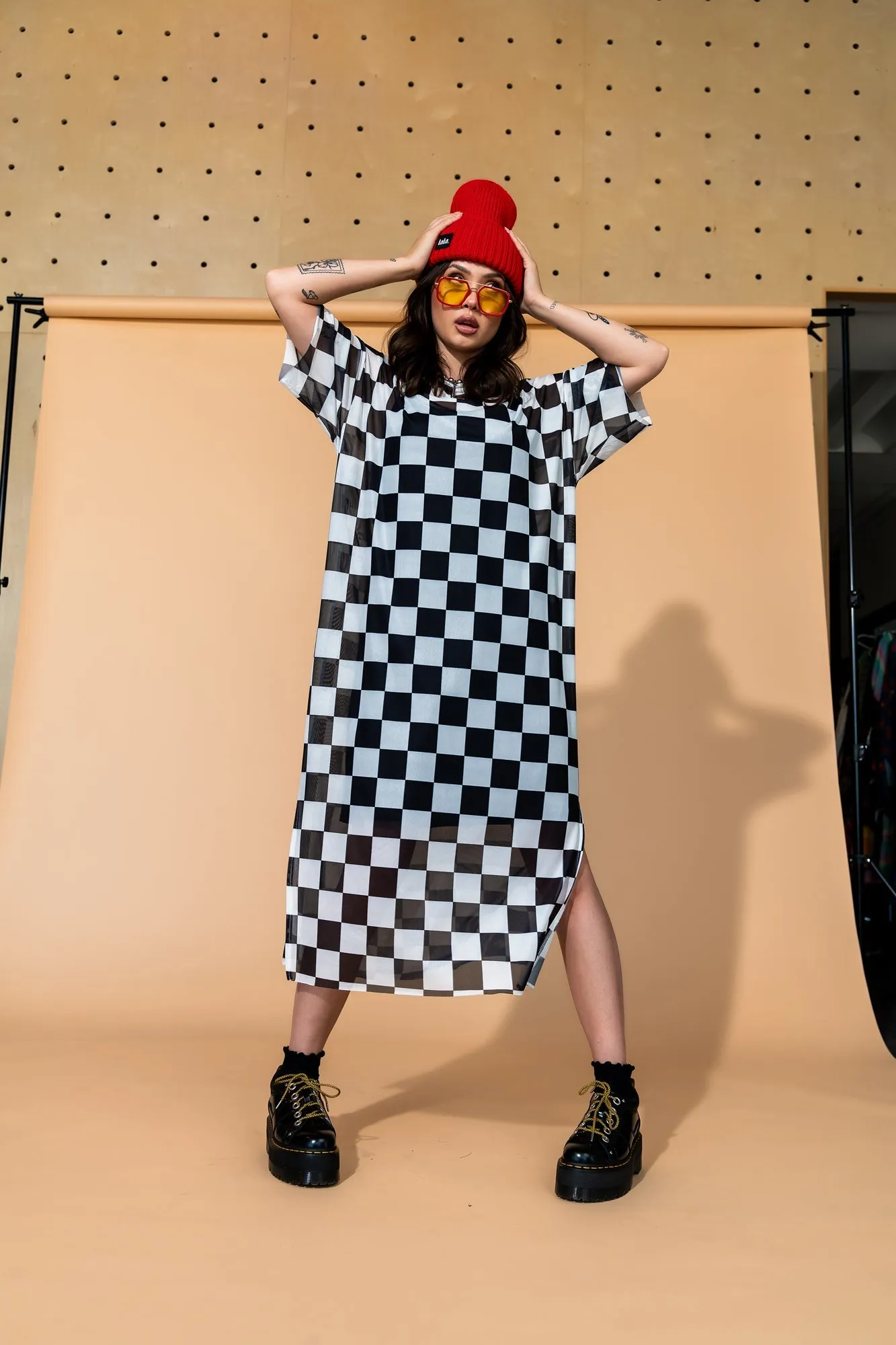 Karma Oversized Mesh Dress + Slip in Checkerboard sold by Dressed In Lala product image thumbnail 4
