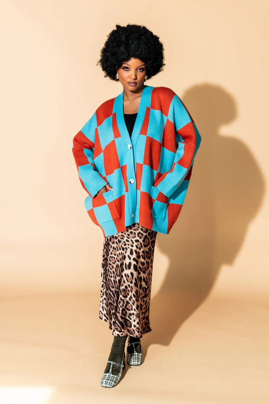 Love You Oversized Checkerboard Cardigan in September Sunset sold by Dressed In Lala product image thumbnail 4