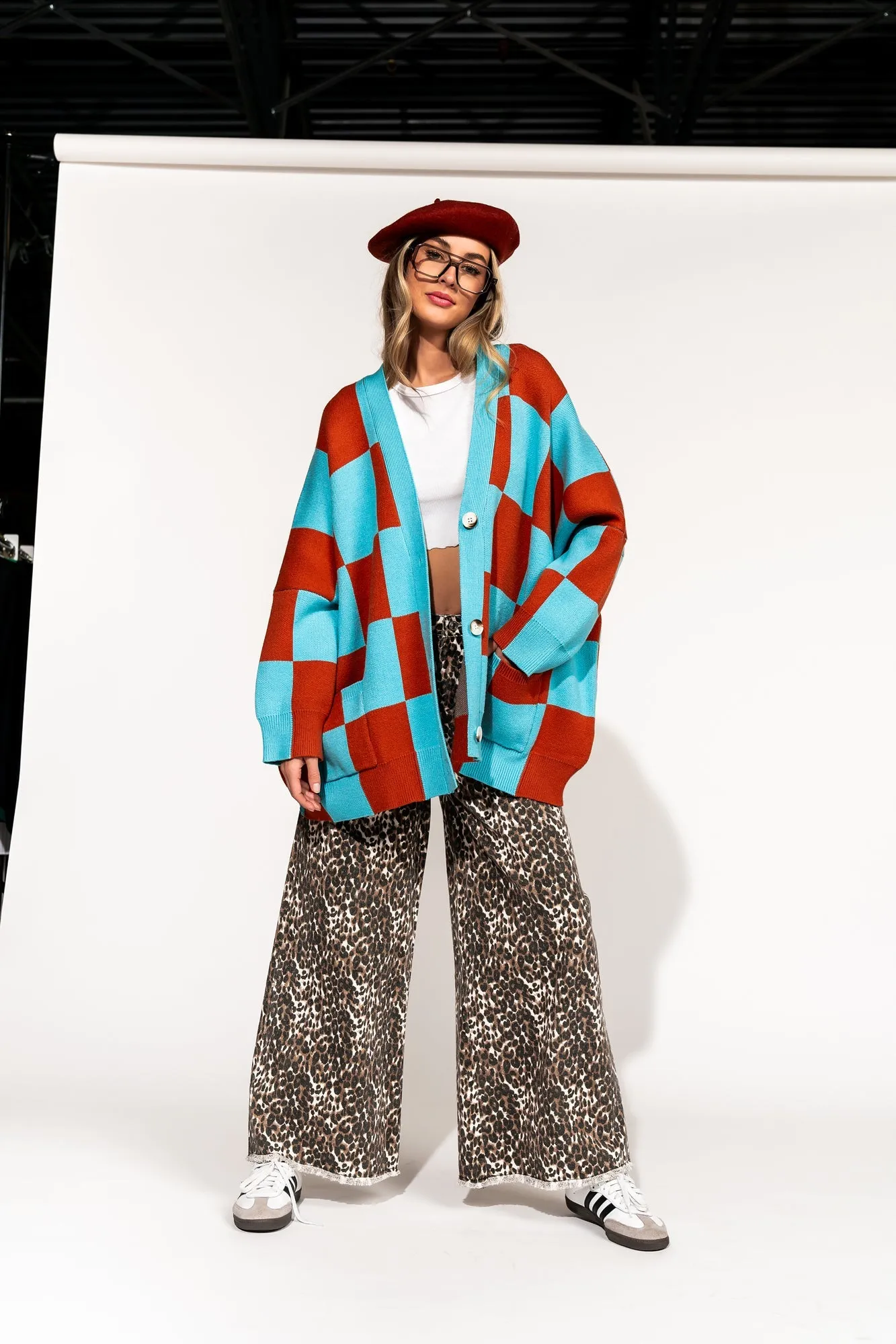 Love You Oversized Checkerboard Cardigan in September Sunset sold by Dressed In Lala product image thumbnail 3