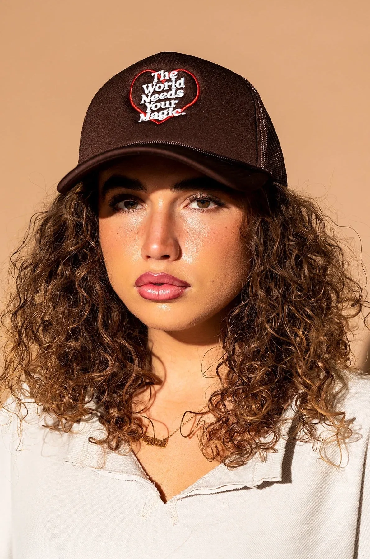 The World Needs Your Magic Trucker Hat in Mocha sold by Dressed In Lala product image thumbnail 3