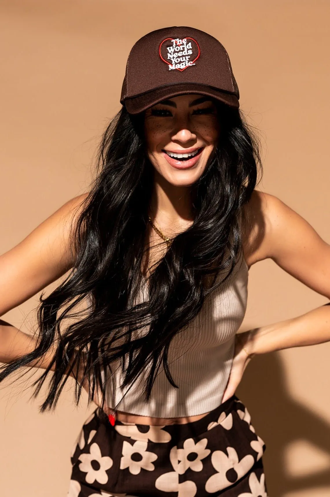The World Needs Your Magic Trucker Hat in Mocha sold by Dressed In Lala