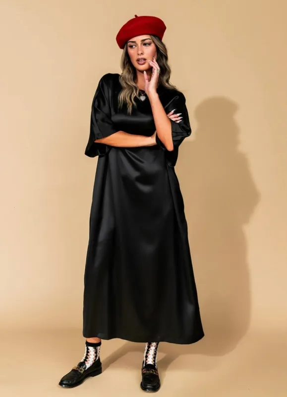 The Moon Says Hi Satin T-Shirt Dress sold by Dressed In Lala