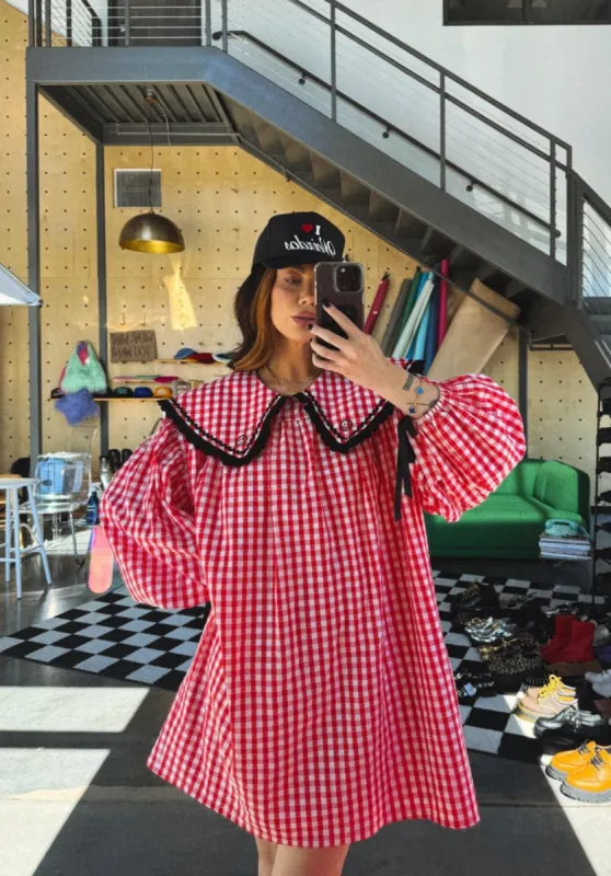 Magic Maker Mini Dress in Red Gingham sold by Dressed In Lala