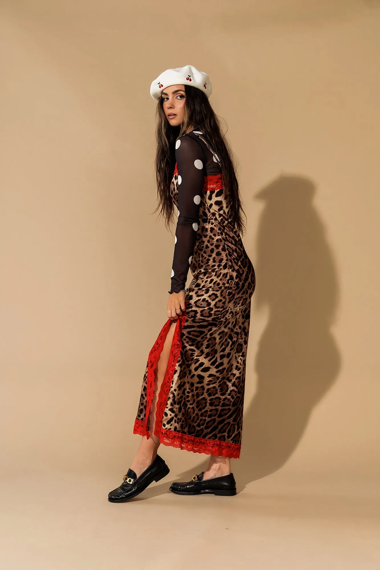 Icons Only Lace Slip Dress in Leopard sold by Dressed In Lala product image thumbnail 5