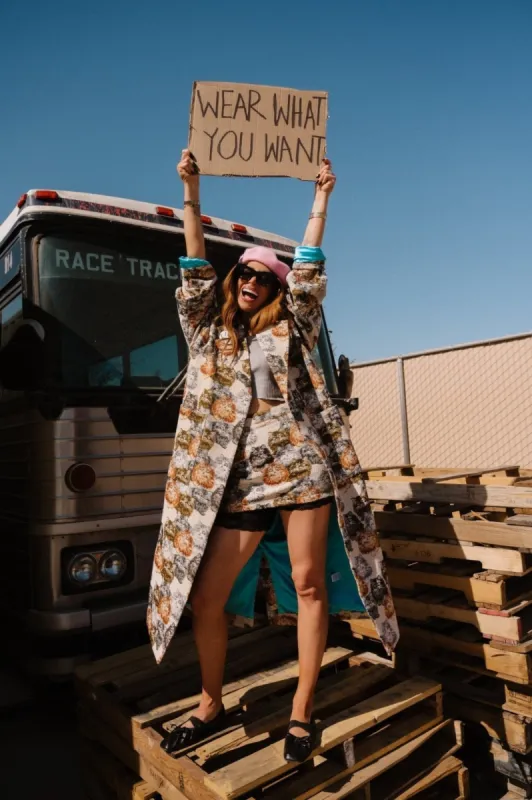 Libra Longline Jacquard Coat in Precious Persians sold by Dressed In Lala