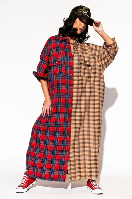 Grunge Goddess Flannel in Red + Tan sold by Dressed In Lala