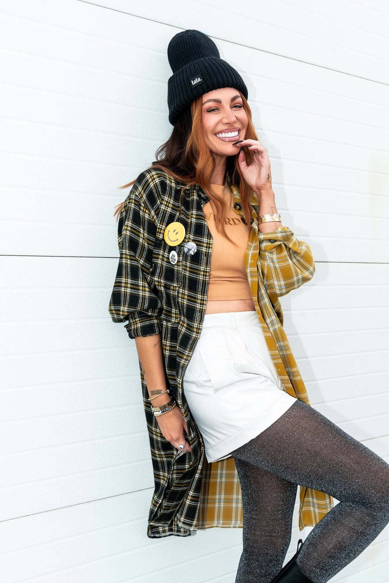 Zuri Oversized Grunge Flannel in Half + Half Bumble Bee sold by Dressed In Lala