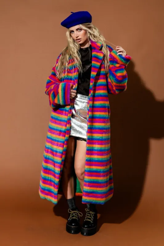 Rainbow Runaway Faux Fur Longline Coat sold by Dressed In Lala