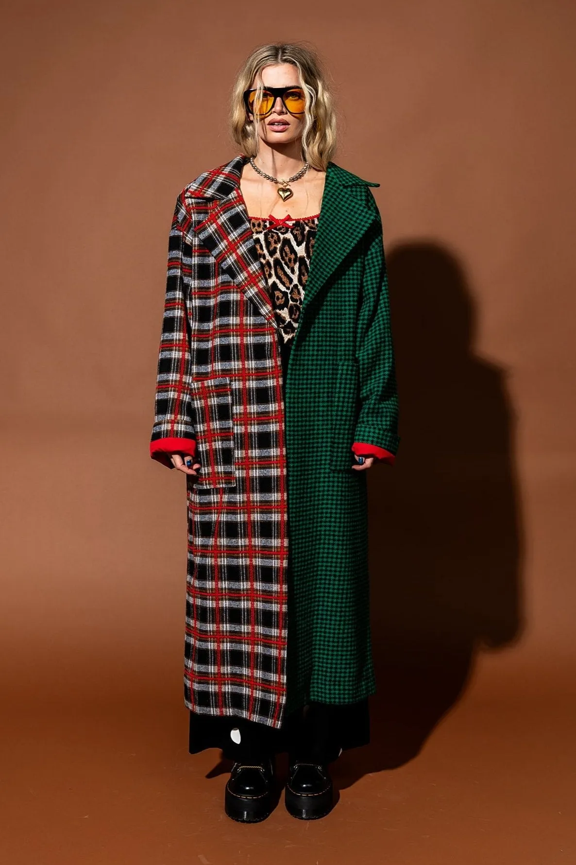 Libra Longline Coat in Vintage Maximalist Half + Half Plaid sold by Dressed In Lala product image thumbnail 3