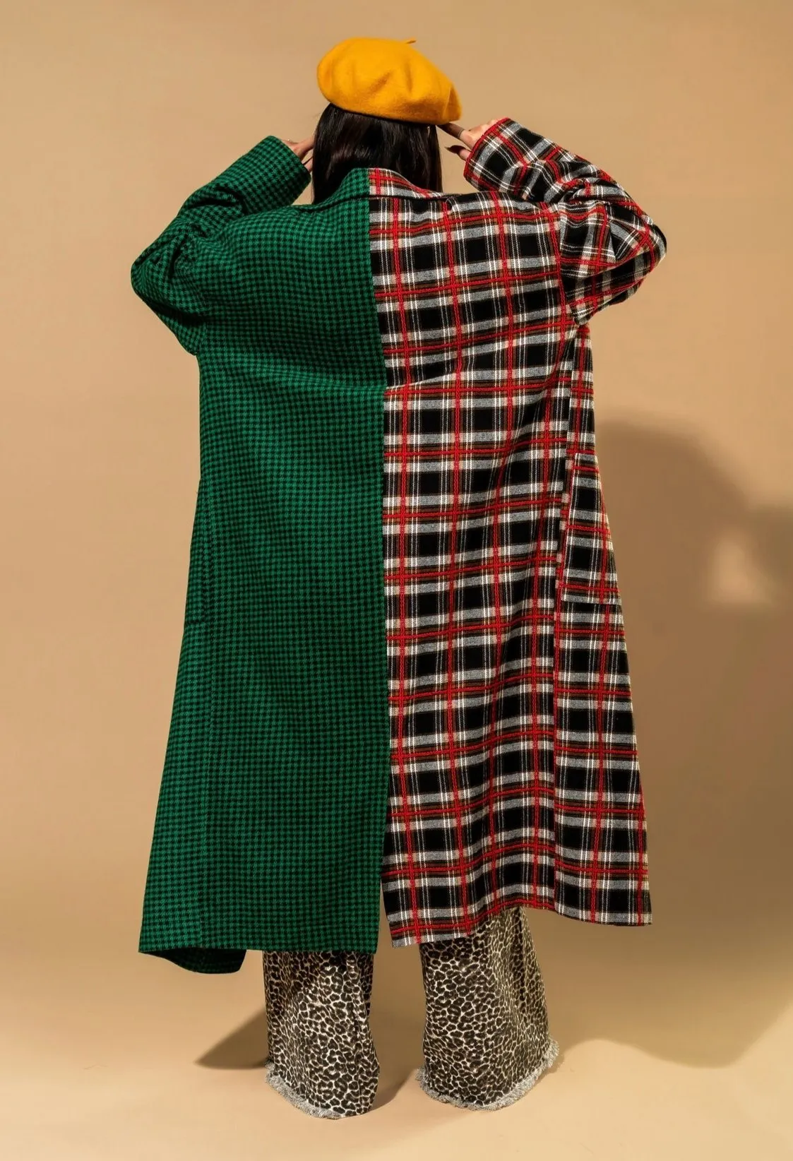 Libra Longline Coat in Vintage Maximalist Half + Half Plaid sold by Dressed In Lala product image thumbnail 5