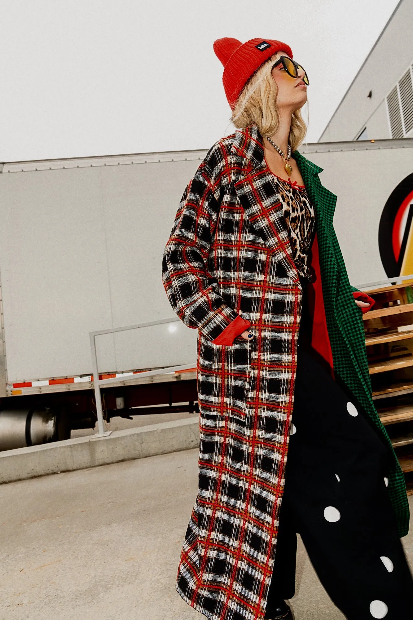 Libra Longline Coat in Vintage Maximalist Half + Half Plaid sold by Dressed In Lala product image thumbnail 2