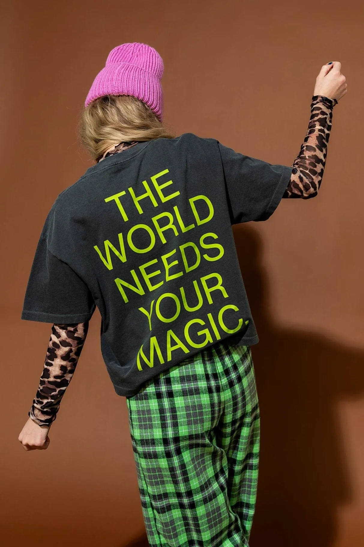 The World Needs Your Magic Crop Tee in Vintage Charcoal + Neon *RESTOCKED* sold by Dressed In Lala product image thumbnail 4