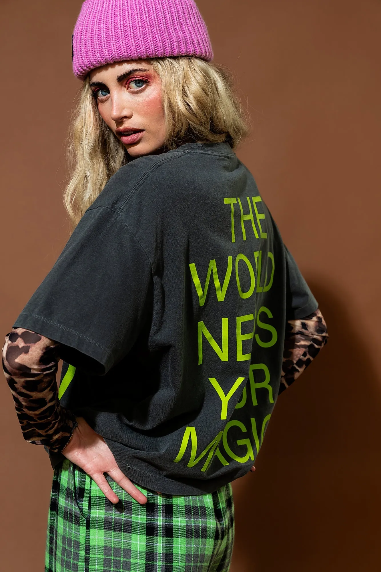 The World Needs Your Magic Crop Tee in Vintage Charcoal + Neon *RESTOCKED* sold by Dressed In Lala product image thumbnail 2
