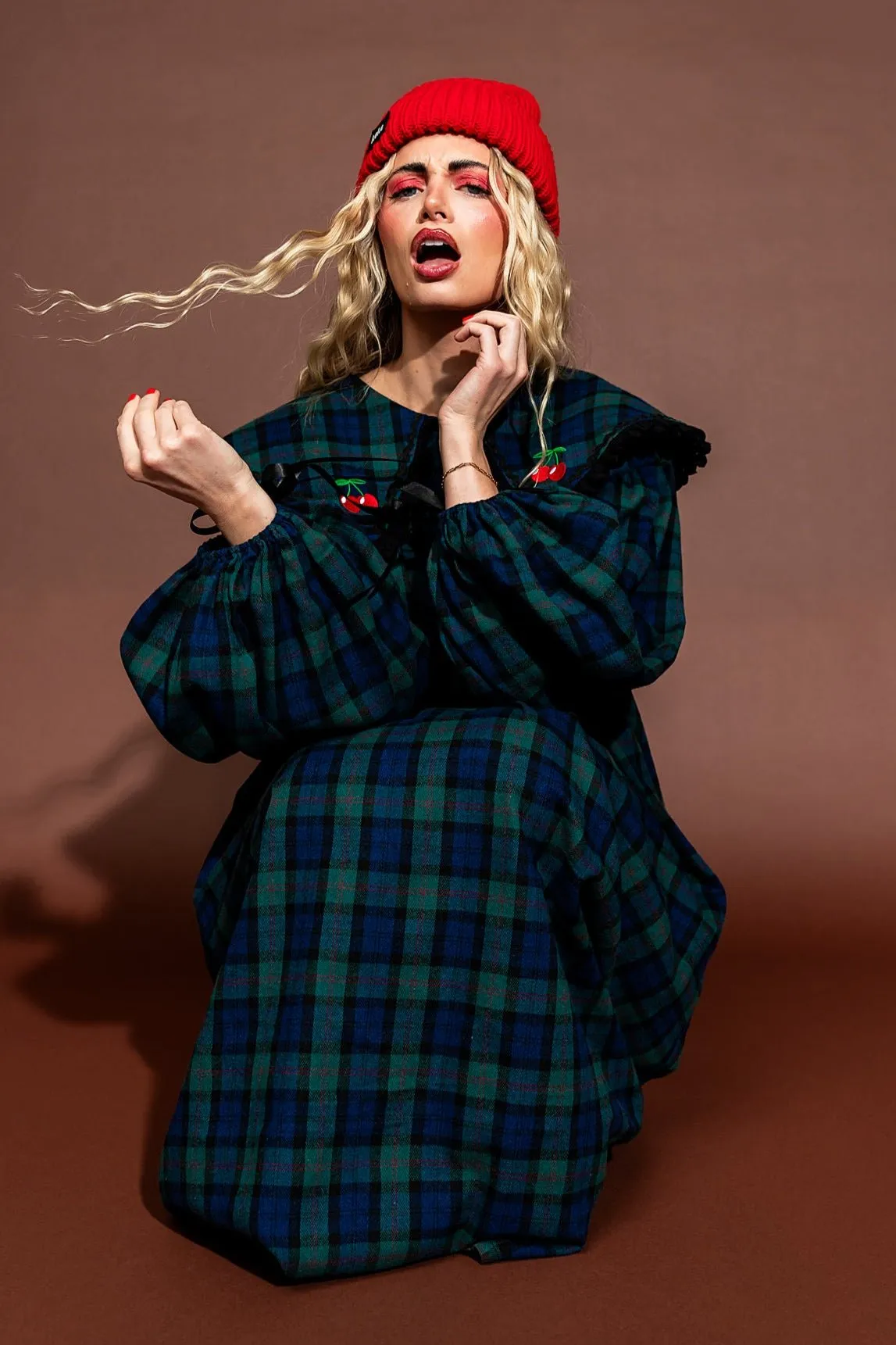 Magic Maker Maxi Dress in Grunge Girl Green Plaid + Cherries sold by Dressed In Lala product image thumbnail 3