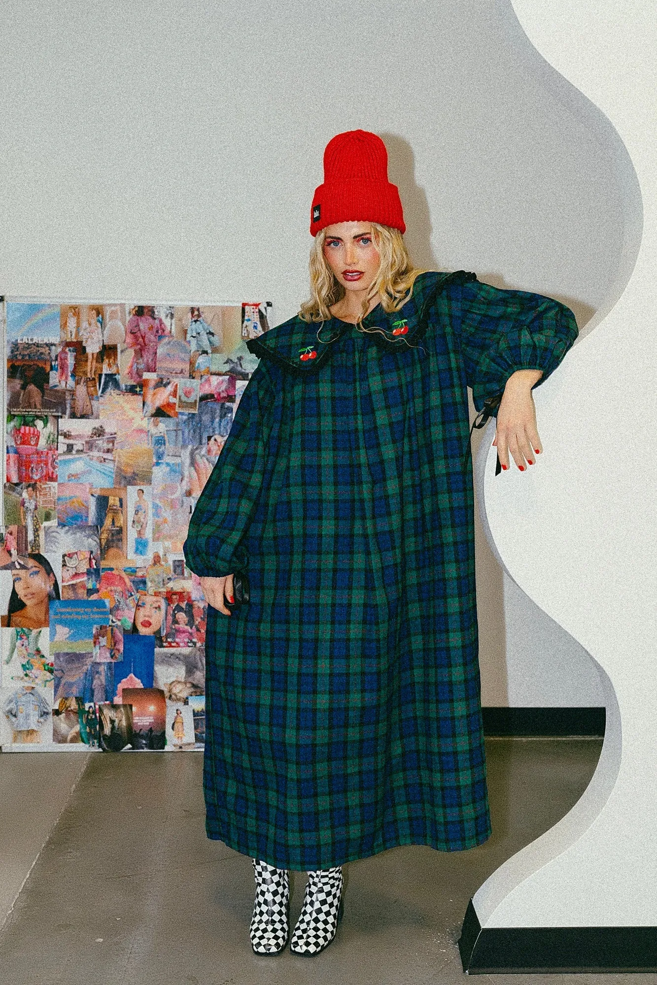 Magic Maker Maxi Dress in Grunge Girl Green Plaid + Cherries sold by Dressed In Lala product image thumbnail 4