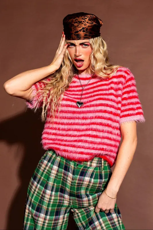 Be Proud Of Yourself Fuzzy Knit Top in Red + Pink sold by Dressed In Lala