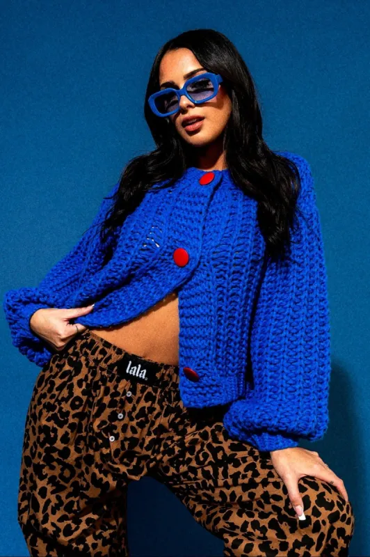 You Wish Hand Knit Chunky Cardigan in Blue *RESTOCKED* sold by Dressed In Lala