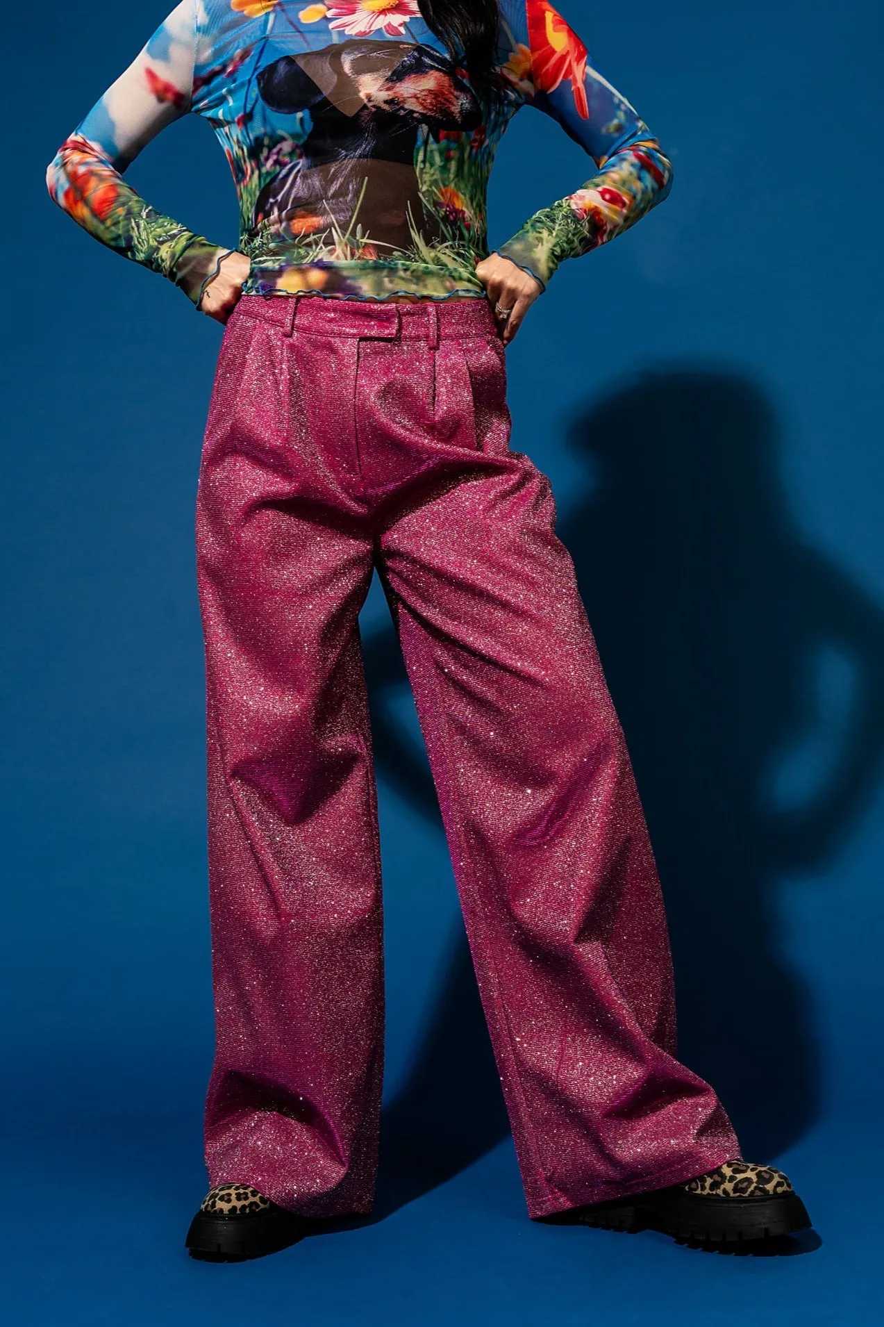 To The Disco Sparkle Wide Leg Trouser in Pink sold by Dressed In Lala product image thumbnail 2