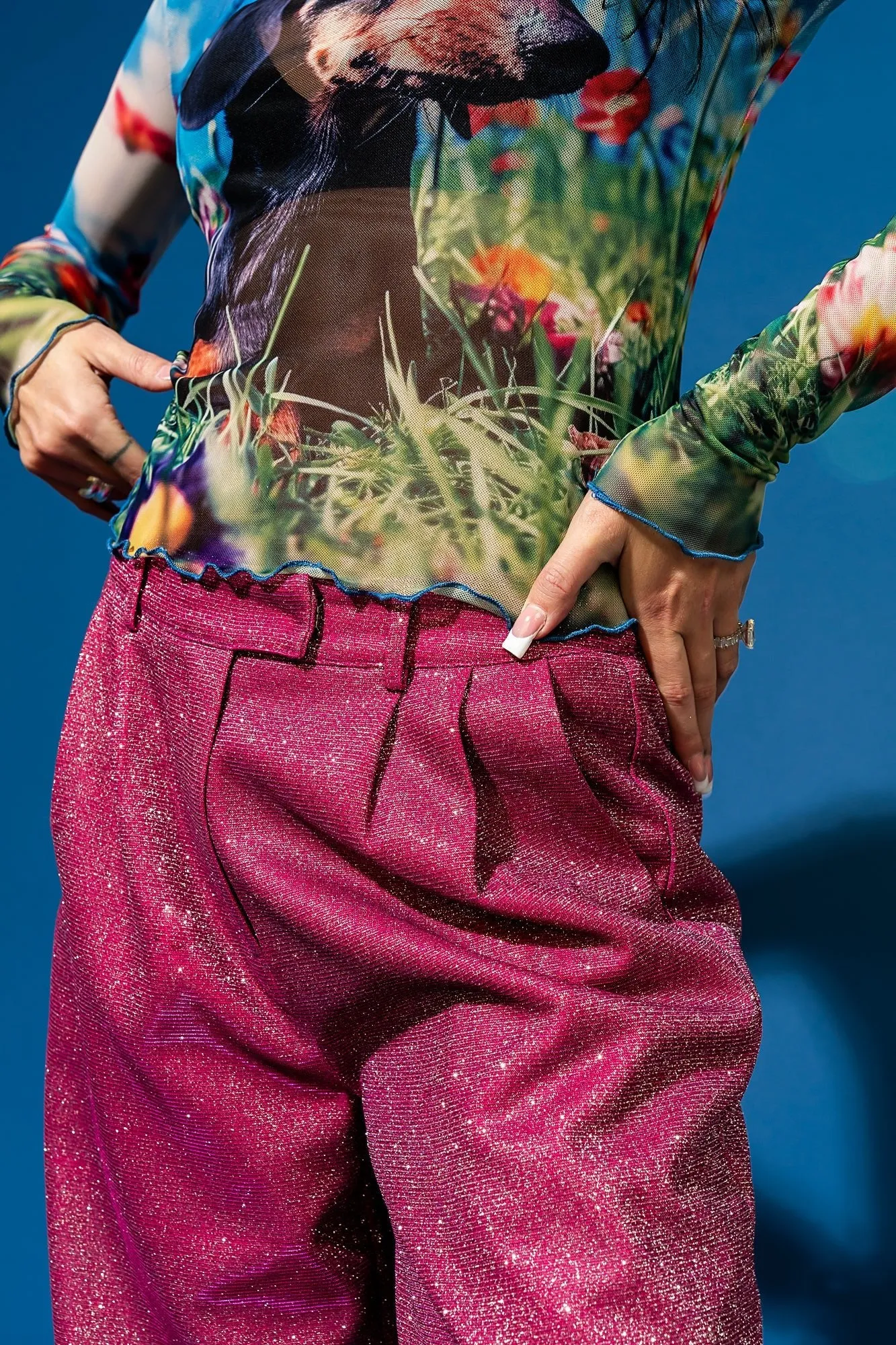 To The Disco Sparkle Wide Leg Trouser in Pink sold by Dressed In Lala product image thumbnail 5