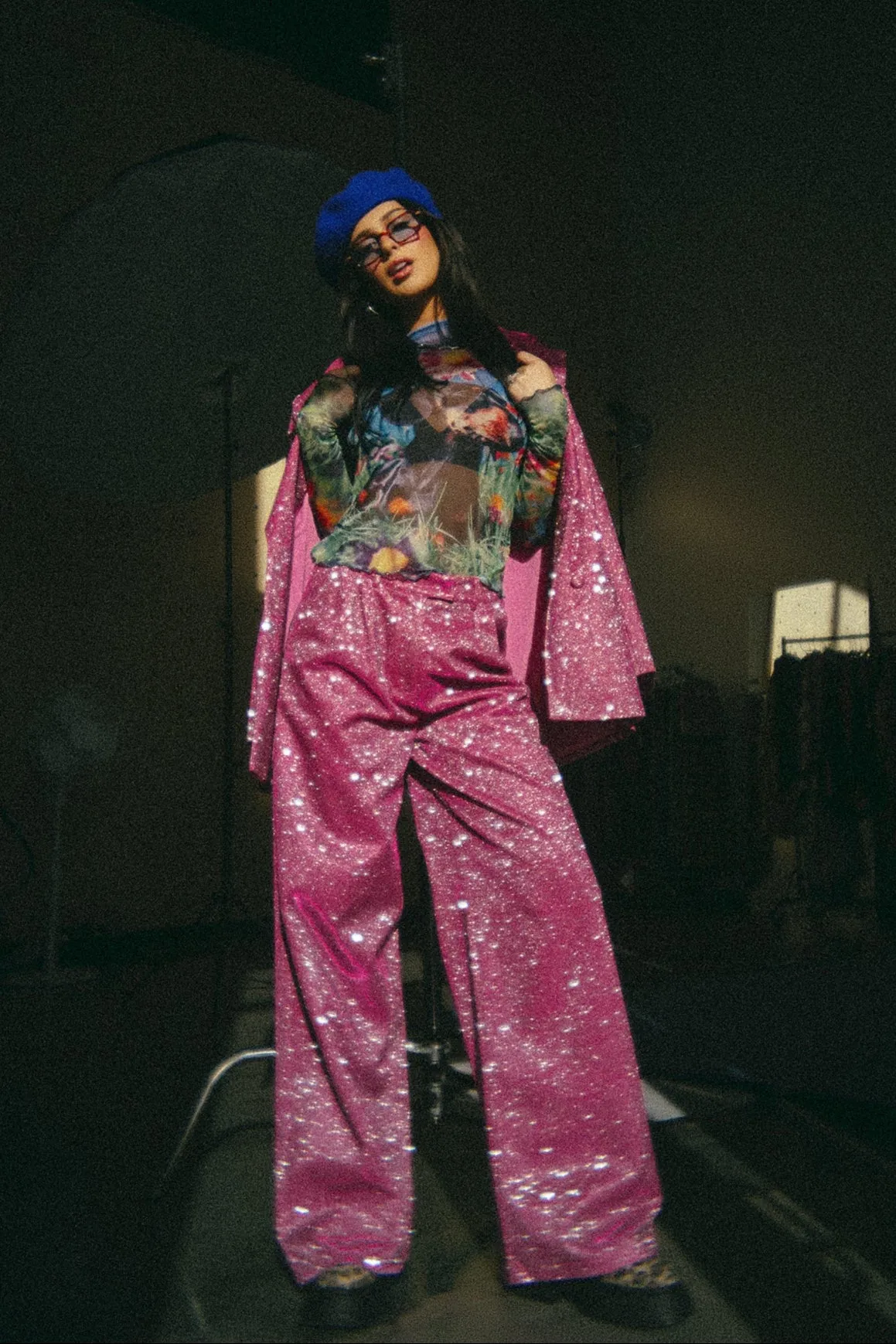 To The Disco Sparkle Wide Leg Trouser in Pink sold by Dressed In Lala