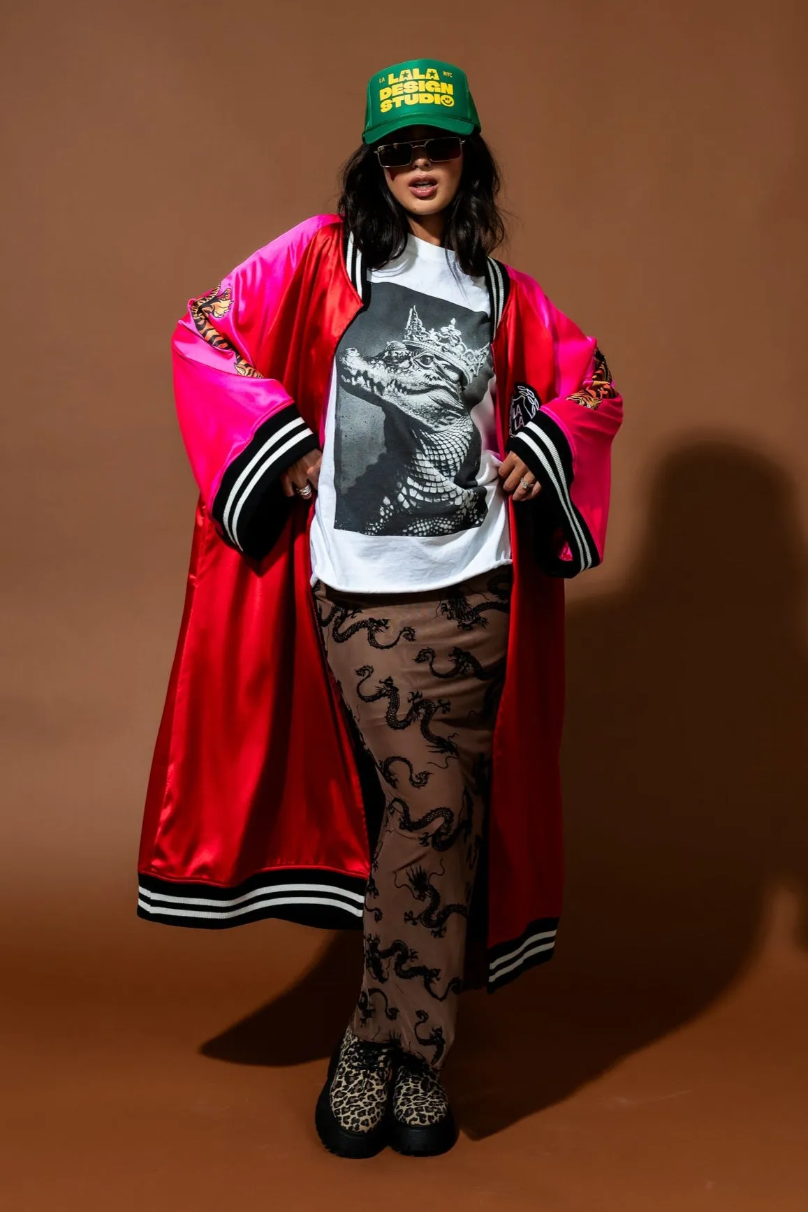 Take Up Space Kimono Bomber in Red + Pink sold by Dressed In Lala product image thumbnail 2