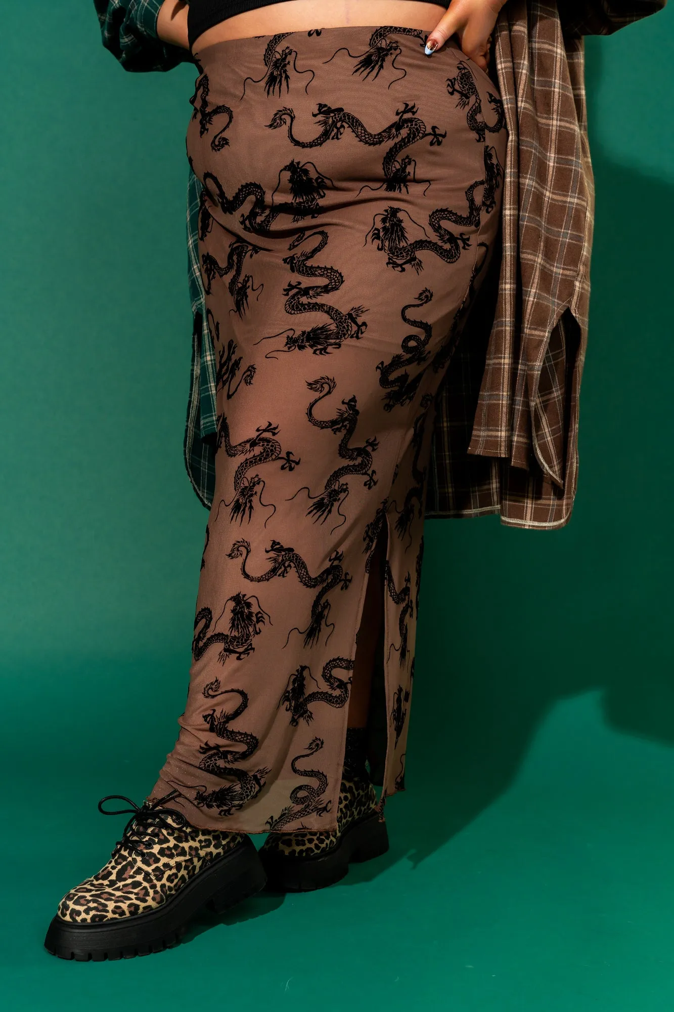 Enchantress Mesh Burnout Dragon Skirt in Neutral Dangerous Woman sold by Dressed In Lala product image thumbnail 5