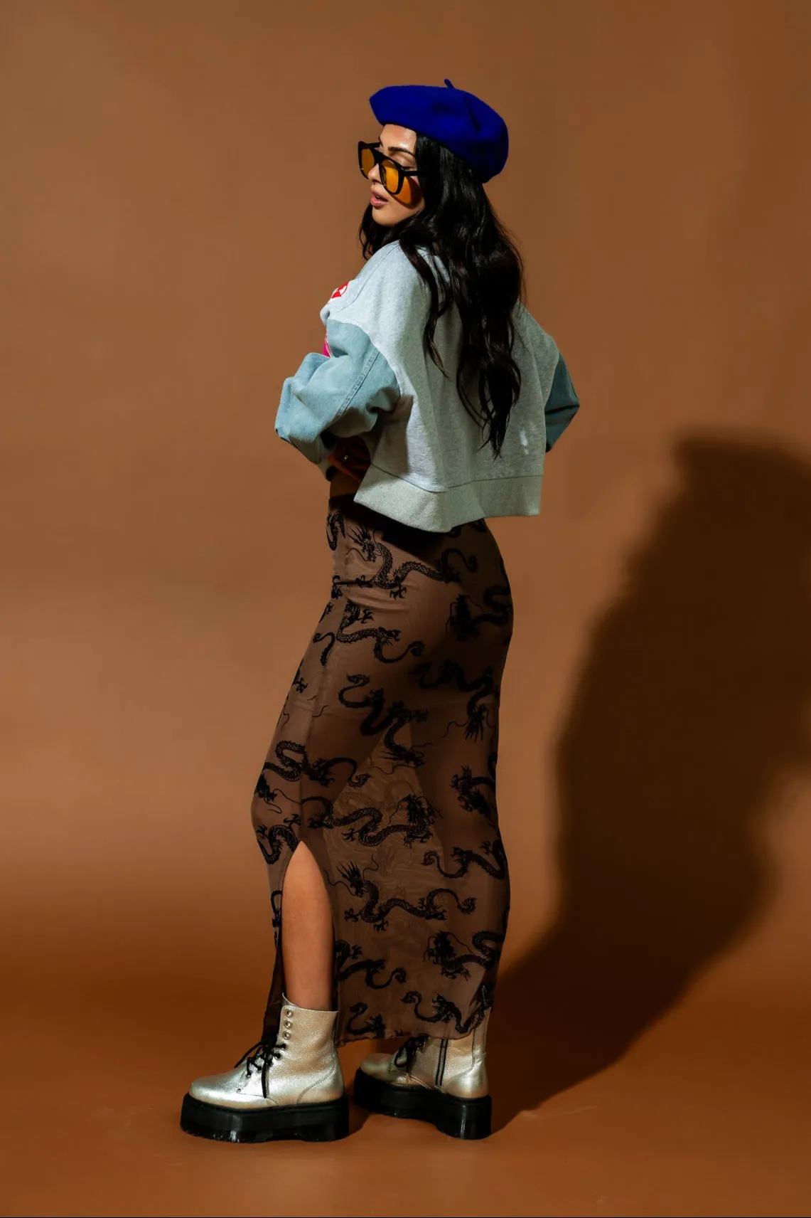 Enchantress Mesh Burnout Dragon Skirt in Neutral Dangerous Woman sold by Dressed In Lala product image thumbnail 4