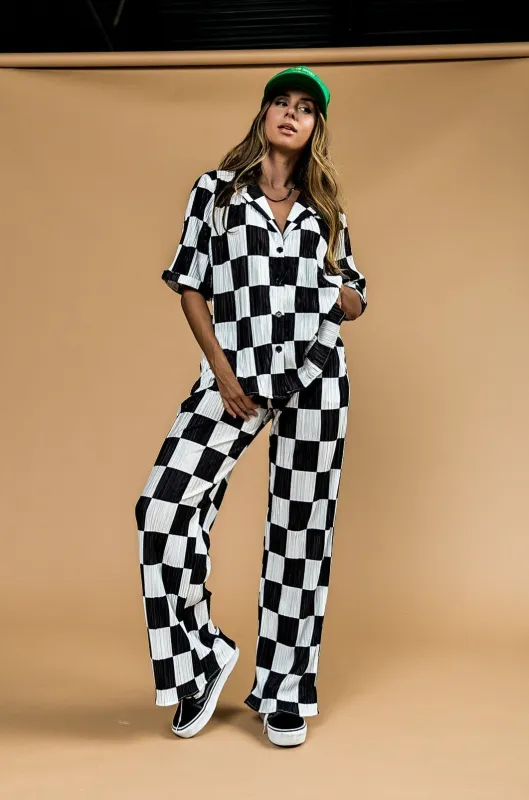 LALA ORIGINAL: The World is Yours Plissé Set in Checkerboard sold by Dressed In Lala