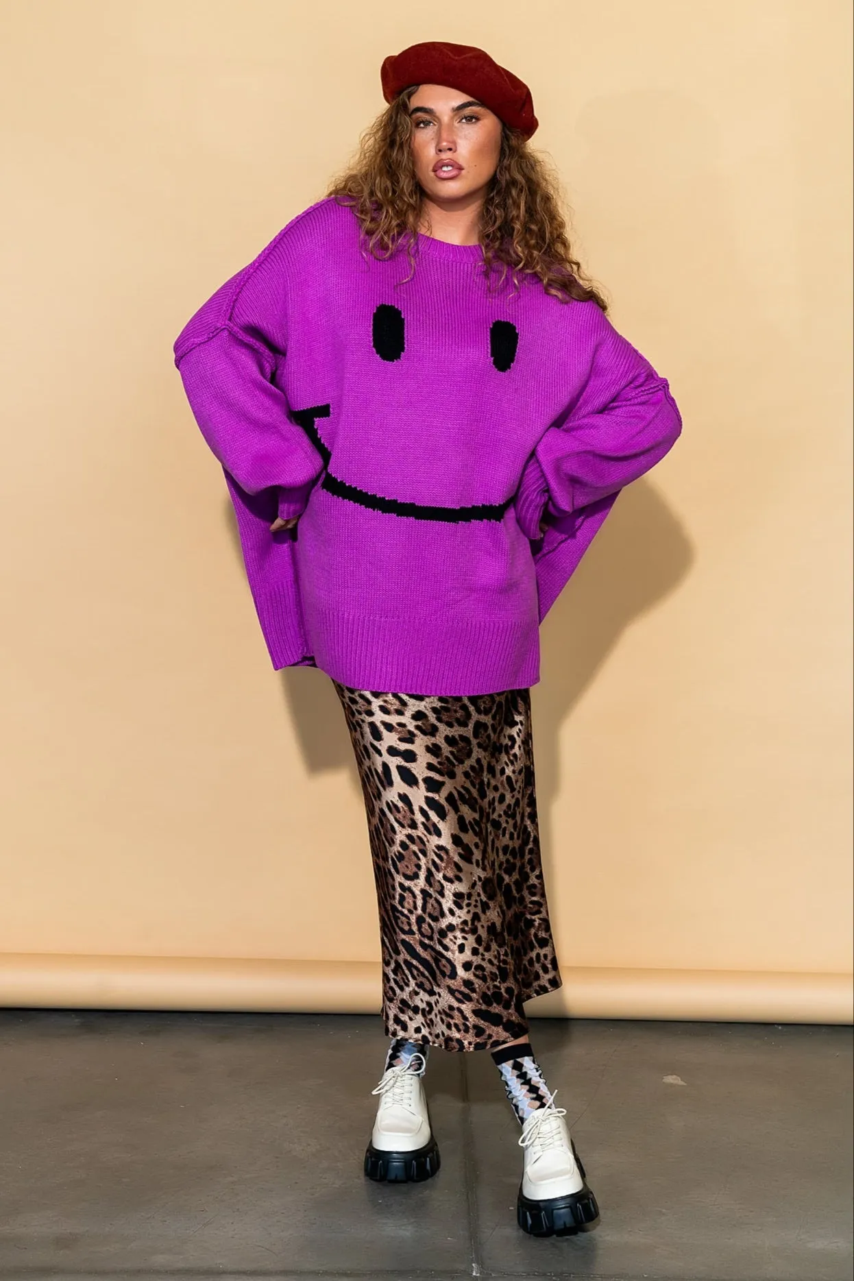Serotonin Smile Oversized Knit in Ultraviolet sold by Dressed In Lala product image thumbnail 4