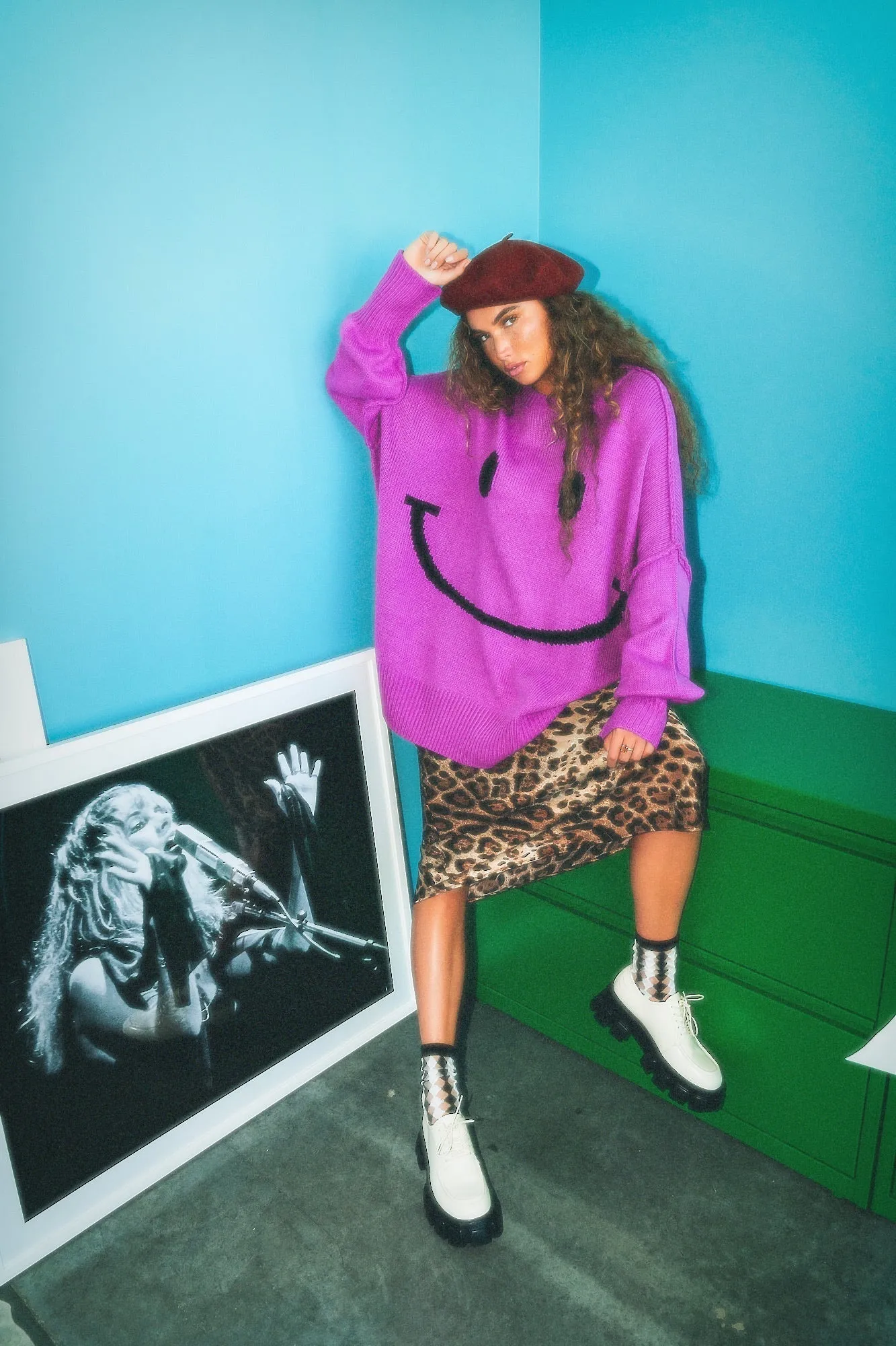 Serotonin Smile Oversized Knit in Ultraviolet sold by Dressed In Lala product image thumbnail 2