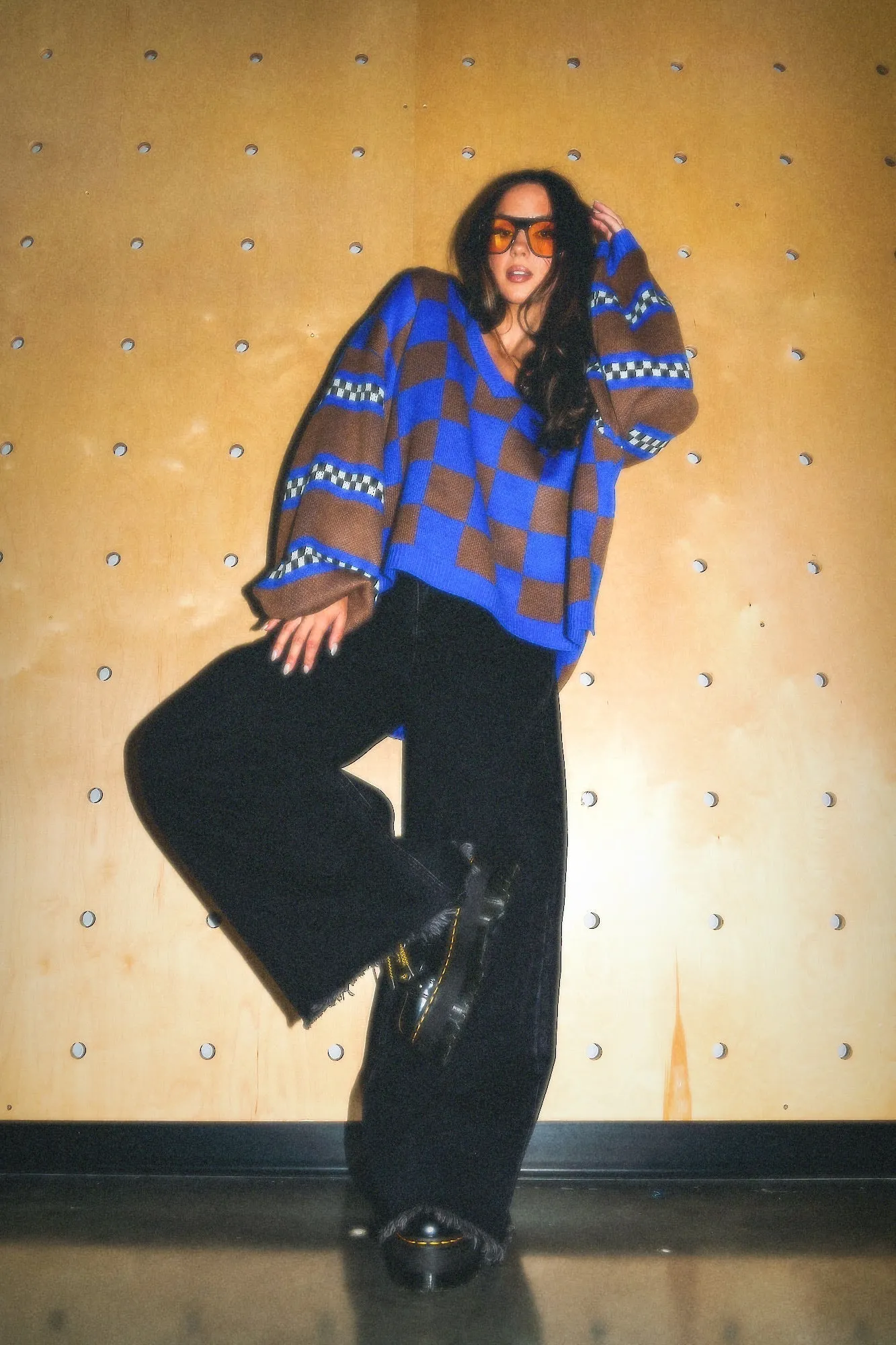 So Money Oversized Checkerboard Knit sold by Dressed In Lala