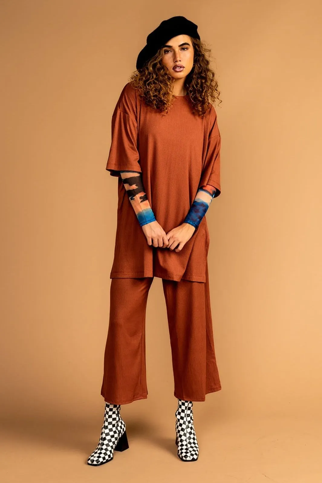 Lex Ribbed Playsuit in Toasted Nutmeg sold by Dressed In Lala