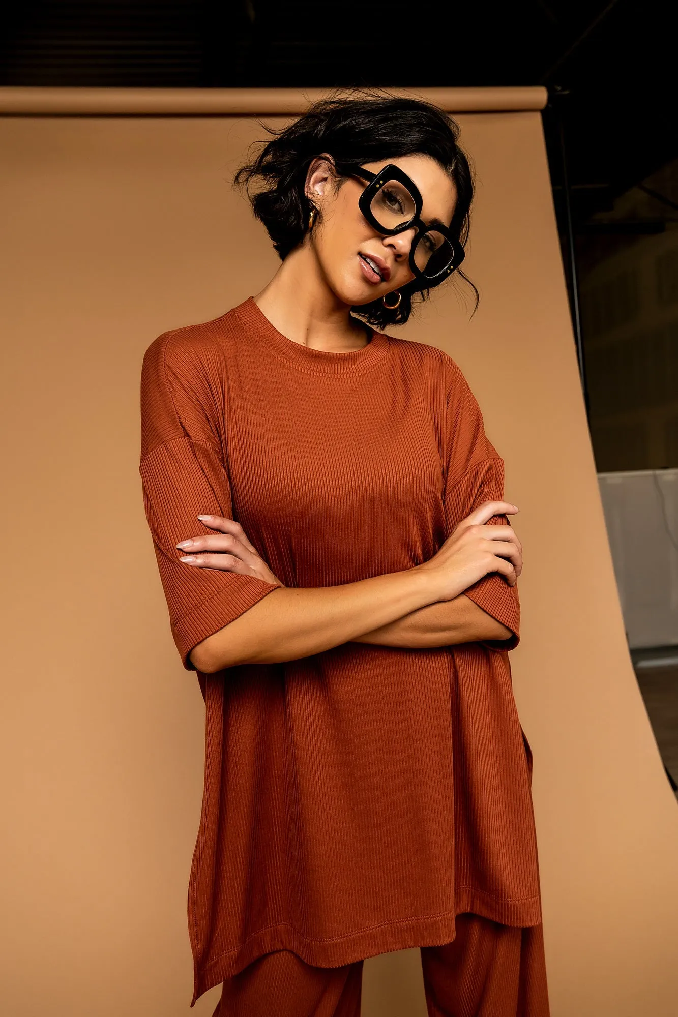 Lex Ribbed Playsuit in Toasted Nutmeg sold by Dressed In Lala product image thumbnail 2