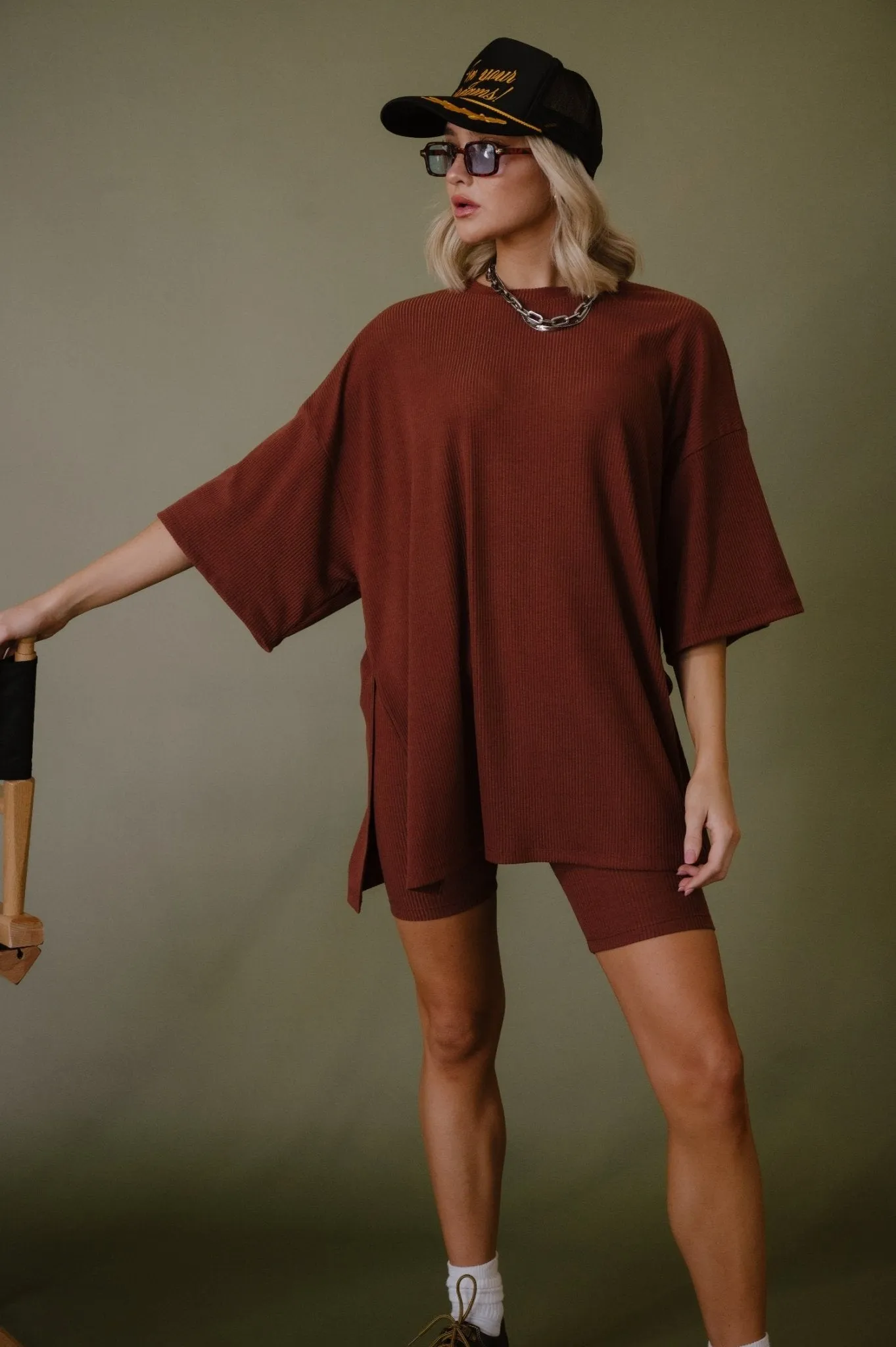 Malone Ribbed Biker Set in Cool Girl Brown sold by Dressed In Lala product image thumbnail 3