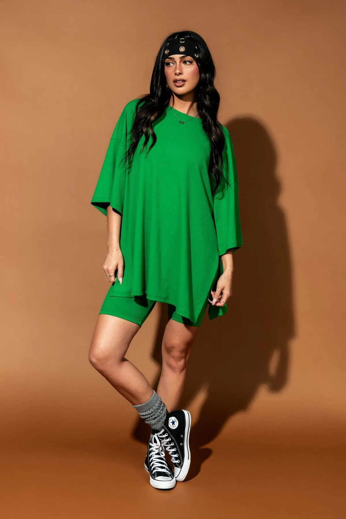 Malone Ribbed Biker Set in Four Leaf Clover sold by Dressed In Lala