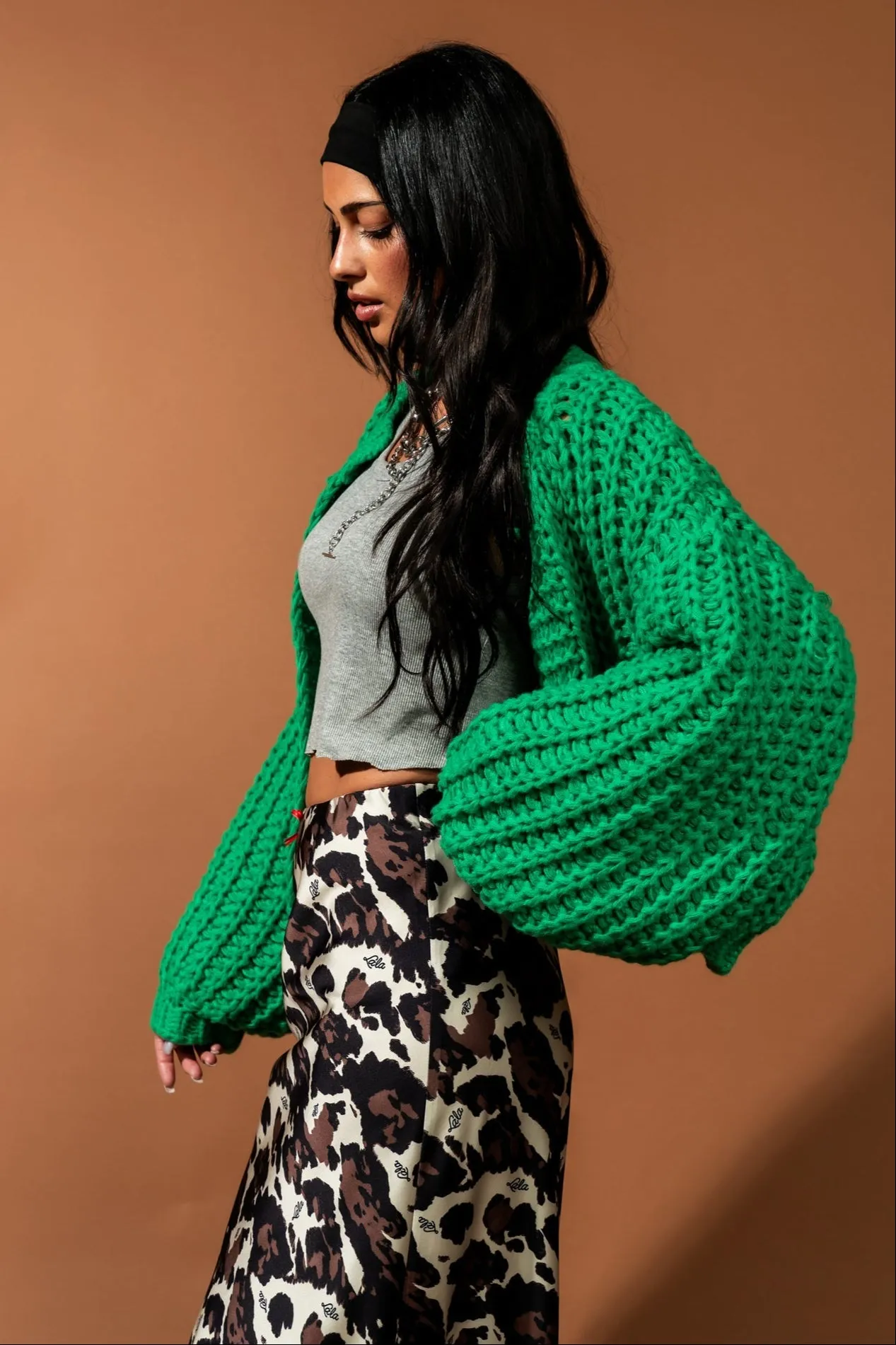 You Wish Hand Knit Chunky Cardigan in Green sold by Dressed In Lala product image thumbnail 2