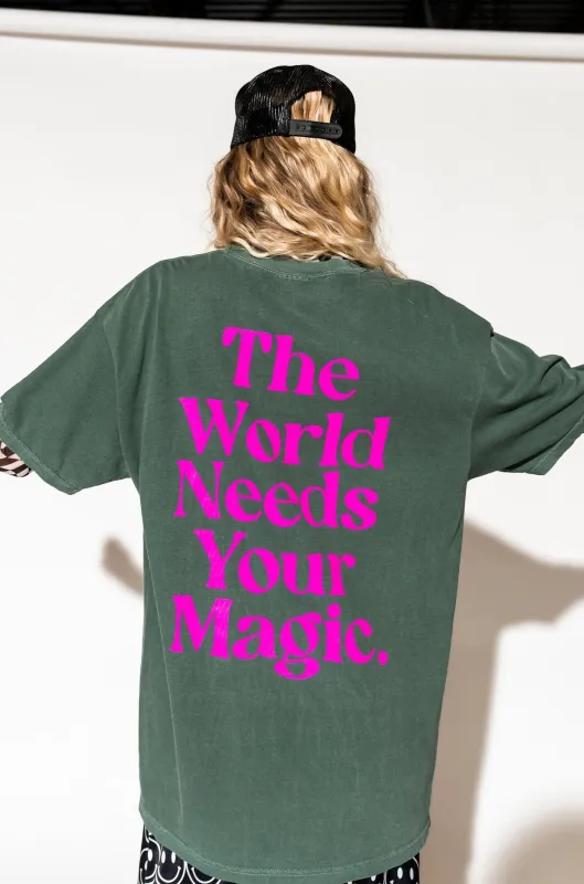 The World Needs Your Magic Oversized Tee in Jade + Pink *RESTOCKED* sold by Dressed In Lala
