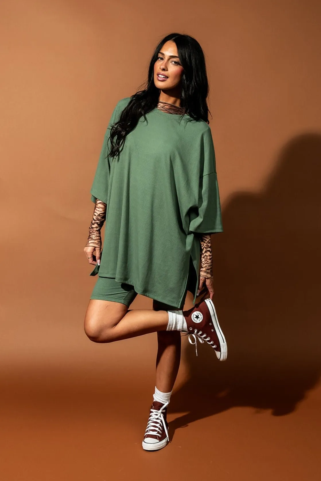 Malone Ribbed Biker Set in Sage sold by Dressed In Lala