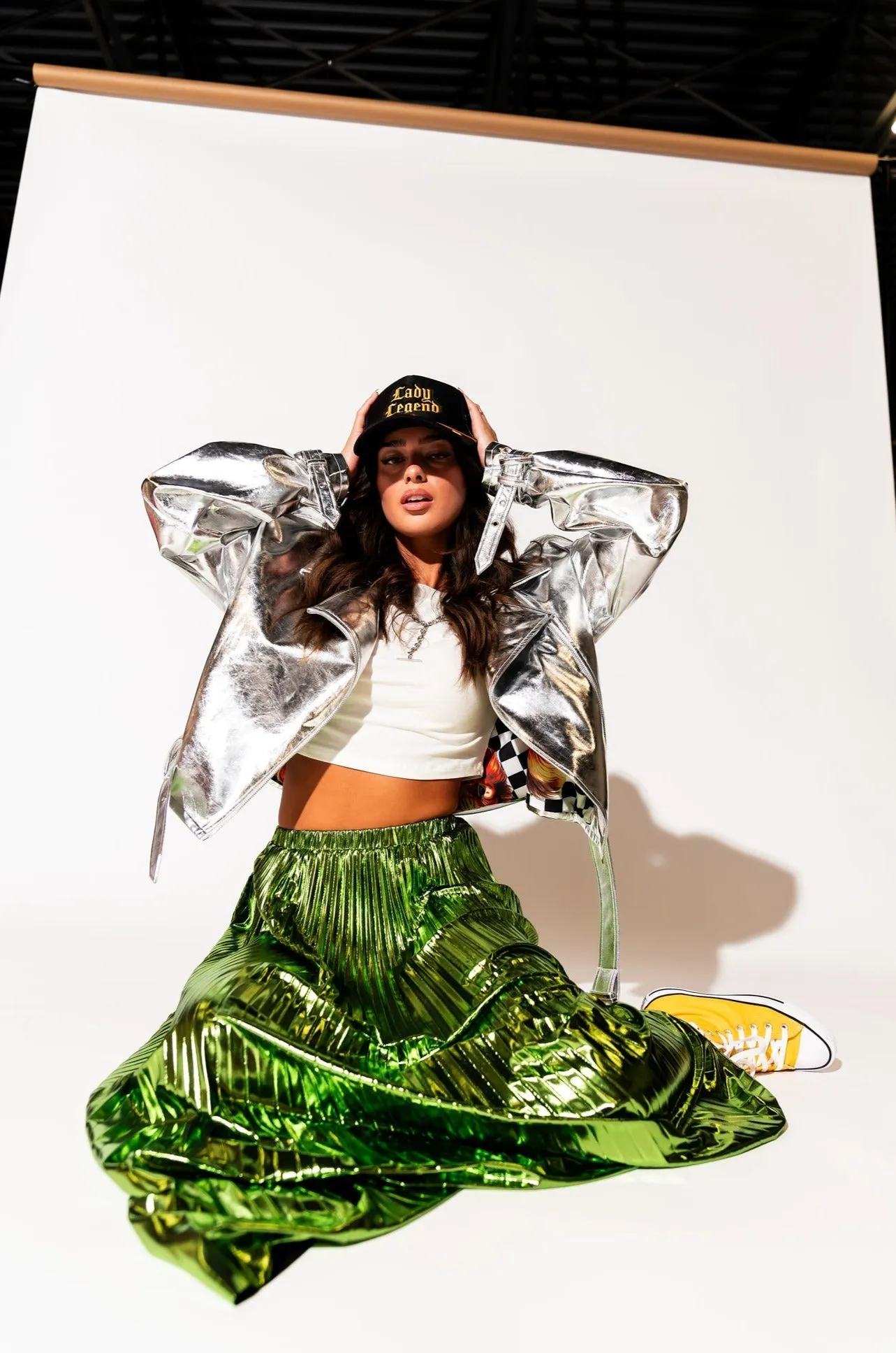 Vegan Leather Metallic Moto Jacket in Silver sold by Dressed In Lala product image thumbnail 5